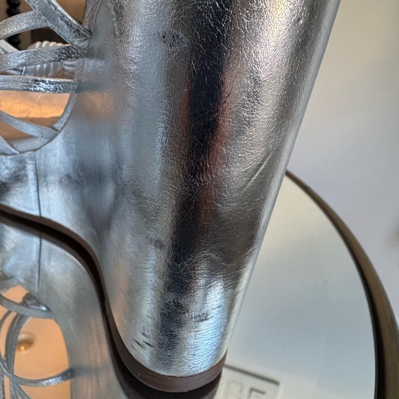 Stuart Weitzman Shimmering Saffron Silver Platform Wedges SZ 7½ - Picture 10 of 15